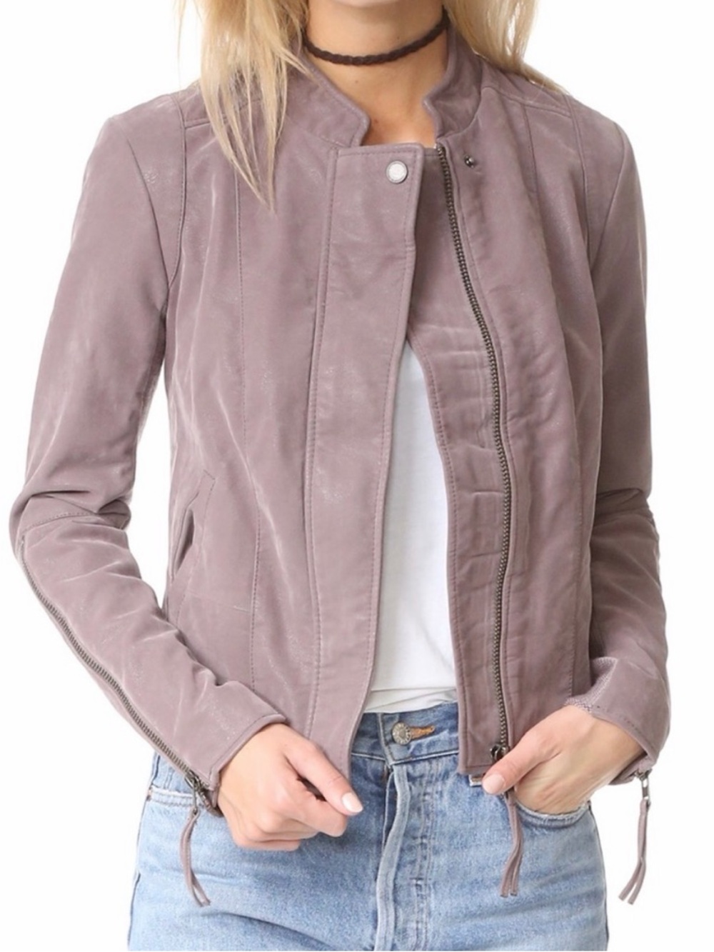 Free People Cool Clean Jacket in Dusk Purple Mauve Vegan Leather Moto
